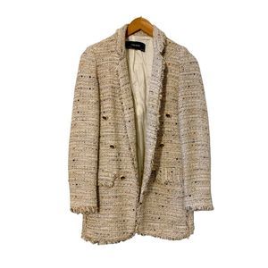 Zara tweed double breasted long jacket blazer Sz XS